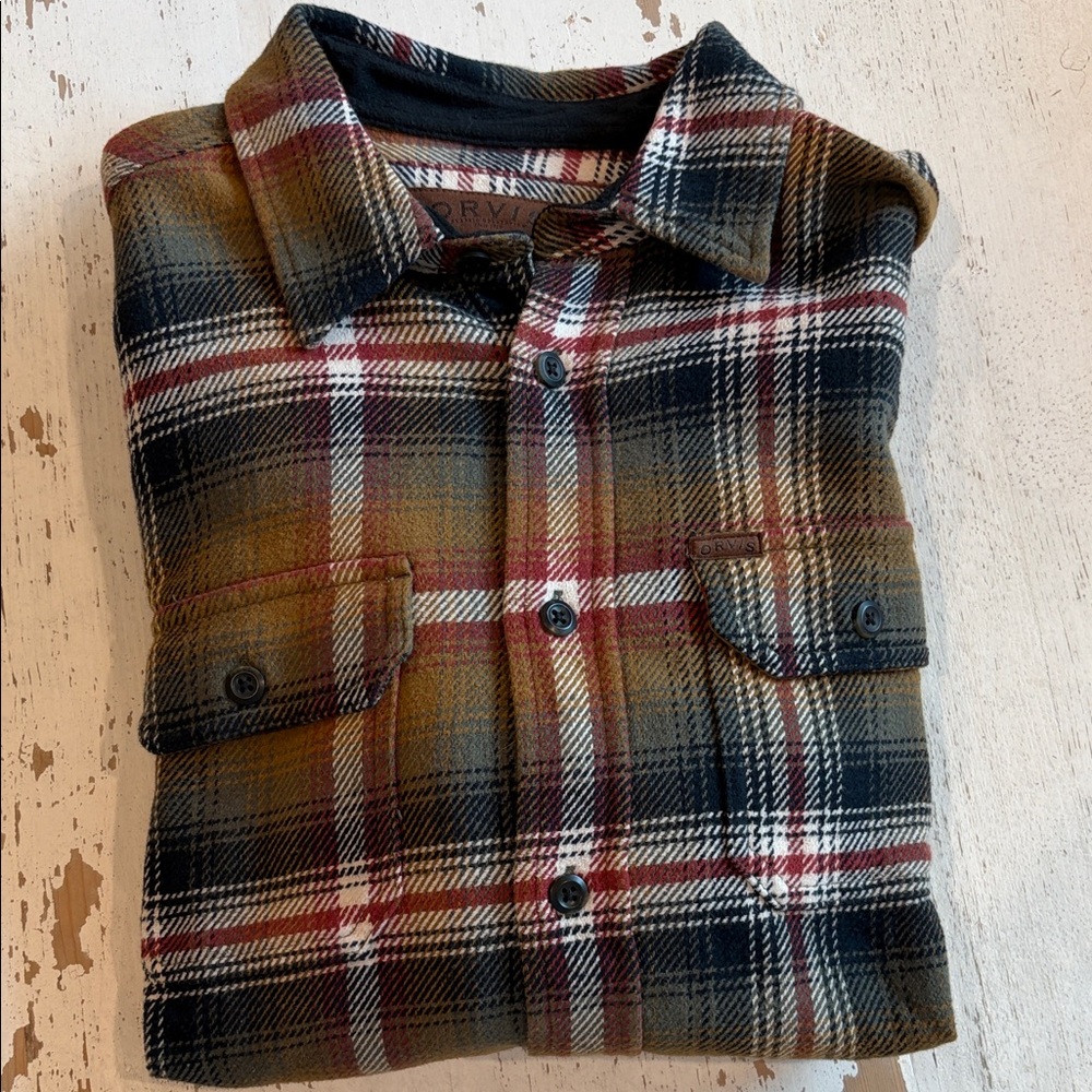 Orvis Olive, Navy & Burgundy Plaid Shirt Jacket